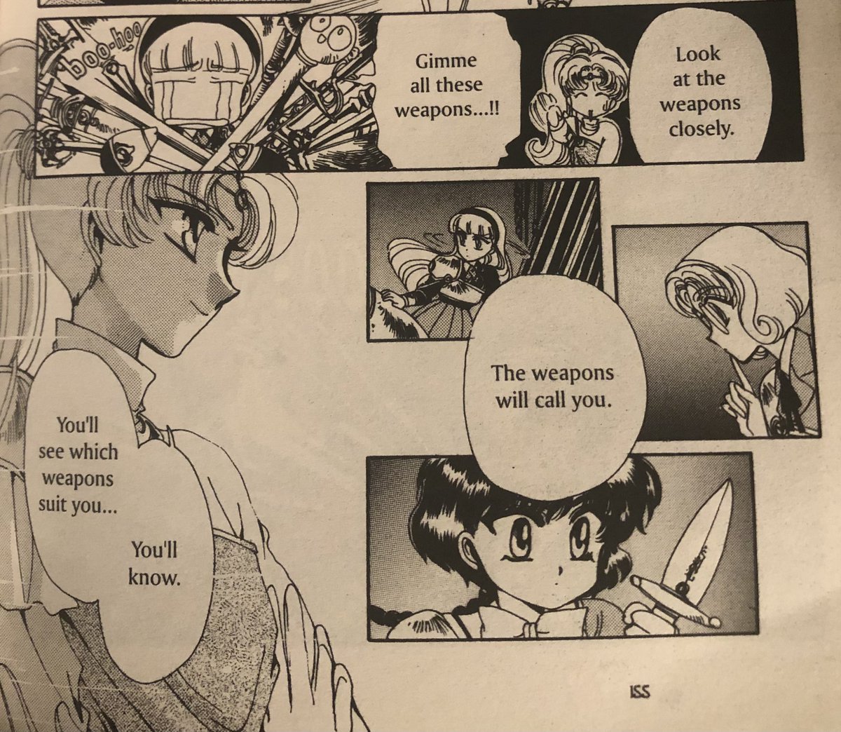More plot-vital outfit lore. I also want to call myself out, here - I know exactly where I got the description for this Small Sword which is the size of a Large Dagger. And that would be... my garbage flipped copy of Magic Knight Rayearth volume 1 from Waldenbooks.