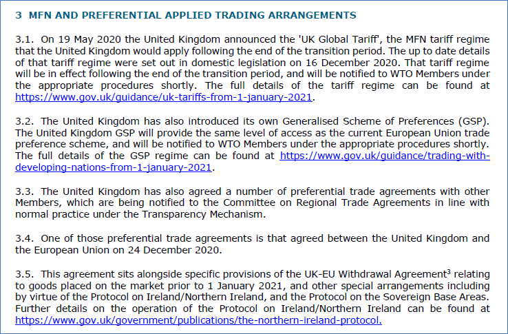 FREE TRADE AGREEMENTS (1)(3.3) The UK will formally notify its free trade agreements [continuity deals + 2] as required. These will be discussed in the WTO Regional Trade Agreements Committee (for transparency only—approval not needed) https://docs.wto.org/dol2fe/Pages/SS/directdoc.aspx?filename=q:/WT/GC/226.pdf&Open=True9/12