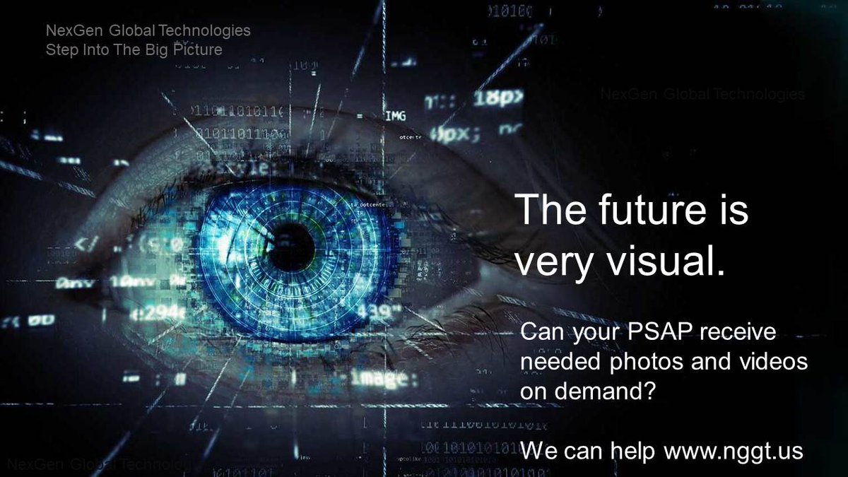 The Future of Public Safety Communications is very visual.

Live video is great,

IF the crime is still in progress

IF the suspect vehicle is still there

BUT that's not how life works.

Start your visual future now with TWXT! 

  nggt.us TWXT@nggt.us