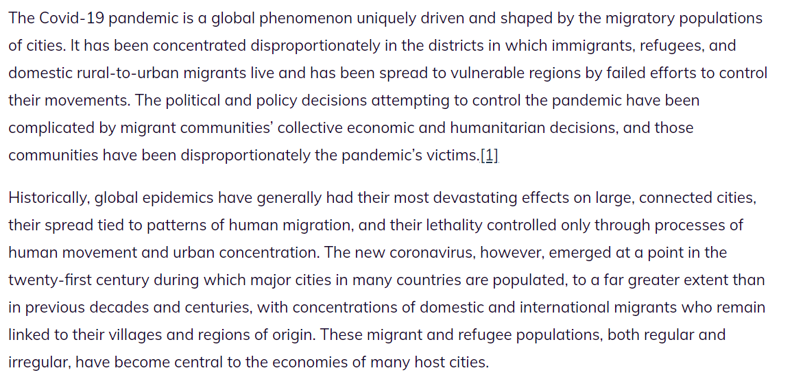 After drawing on large-scale data from the IOM, OECD, the World Bank and national- or local-level data from hundreds of sources and studies, here's what I found: Pandemics have always hit the nexus of migration and cities, but none to the extent, or in the manner, of this one