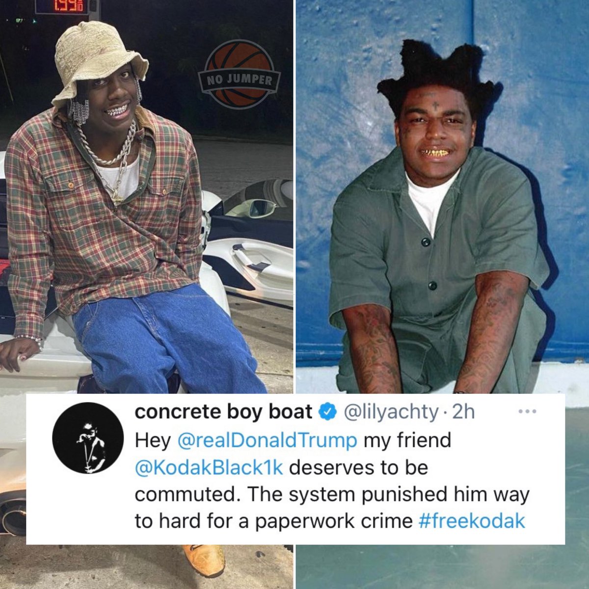 nojumper's tweet photo. #lilyachty tweeted #Donaldtrump this morning, saying #kodackblack deserves to be commuted. 👀. Y'all agree? https://t.co/mlWiKwK4Fl