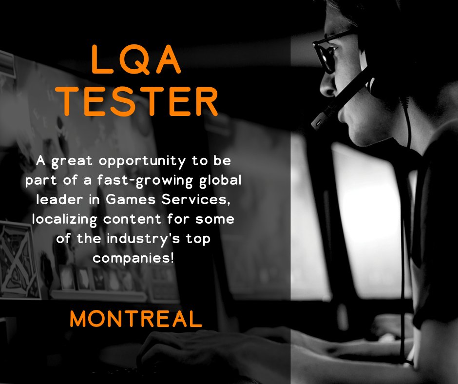 Our #Montreal team is hiring for LQA Testers in one of the following languages: #English #German #Spanish #French #Italian #Czech #Greek #Hungarian #Polish #Romanian #Portuguese #Turkish #Russian #Japanese 

Apply today: ow.ly/zo6n50CZvUn

#hiring #lionbridgegaming