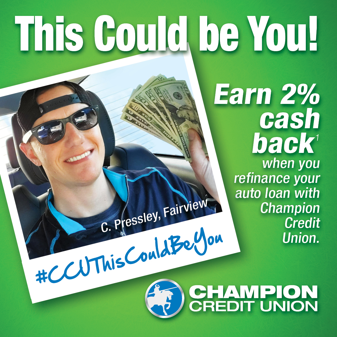 NEW YEAR, NEW TERMS! Refinance your auto loan from another lender with #ChampionCU &amp; get up to $1,000 cash back, now with terms up to 96 months! Learn more and apply at bit.ly/CCUCashBackFor…  #CCUThisCouldBeYou