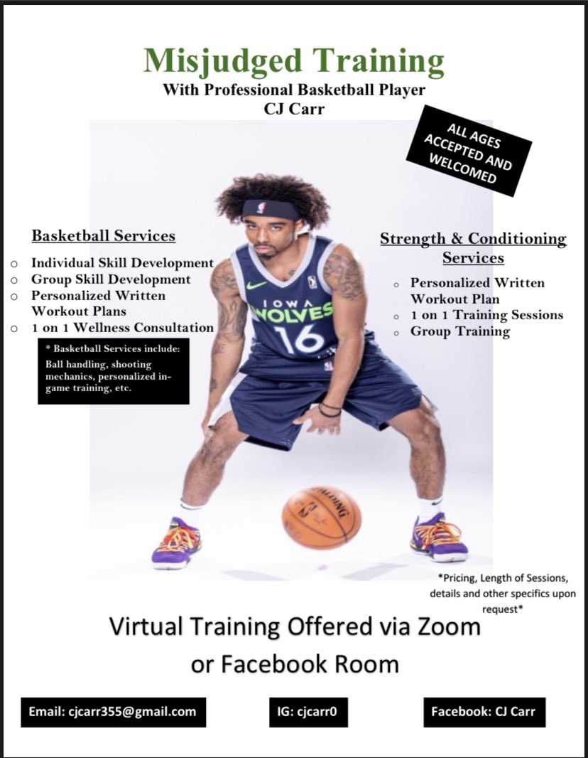 Excited to announce that I will be offering Virtual training❗️I will be offering Skill work in Basketball for all ages &amp; Strength and Conditioning (Building muscle, losing weight, toning up, etc). This service is not limited to just athletes!!
Now is the time to GROW! DM for ??