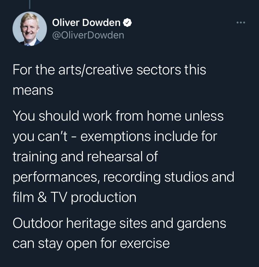 FilmLiverpool's tweet photo. Despite a very difficult situation it’s a relief for UK film &amp; TV production, as @DCMS Culture Secretary, @OliverDowden announces the industry is exempt to working from home, under @filminuk_BFC's rigorous health &amp; safety guidance.

#FilmLiverpool 🎥 https://t.co/kPQGUaNfrY