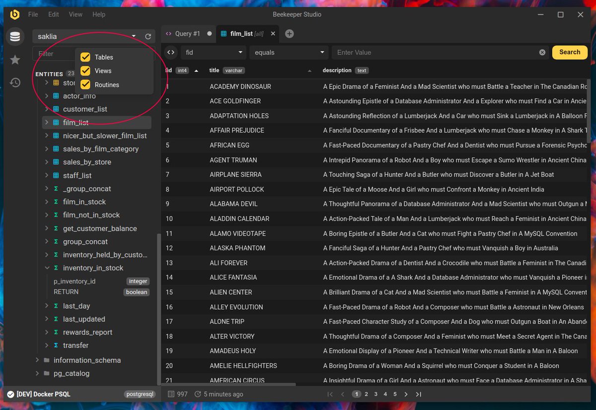 View functions and stored procedures in Beekeeper Studio with version 1.9.

Also - Lots of performance improvements, tweaks, and bug fixes too.

Beekeeper Studio is 100% free and open source, so a big thank you to all contributors.

buff.ly/3917Qmp
