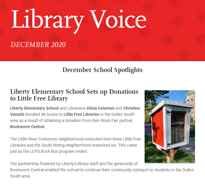 LIB_ElemLibrary's tweet photo. Shout out from the Library Voice @LASLVA for Liberty's help in donating @BookwormCentral books to local Little Free Libraries. https://t.co/eGsy22kpNo