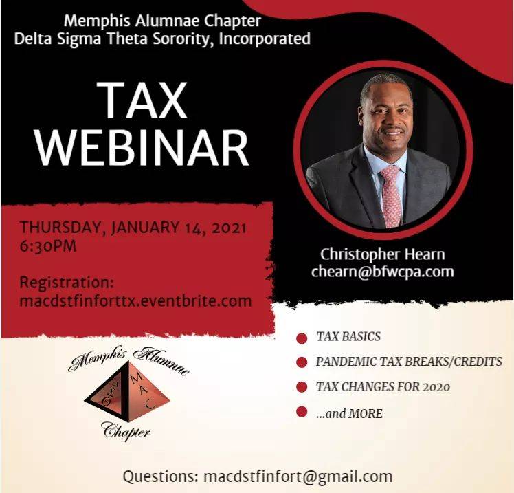 MemphisDST's tweet photo. Are you ready for tax season? Join #MemphisDST on January 14, 2021, at 6:30pm for a FREE Tax Webinar to get you ready to file your taxes. Listen to a Certified Public Accountant provide key takeaways on a variety of tax topics to help you save time and money! #MovingMACForward https://t.co/AiXobTFE4U