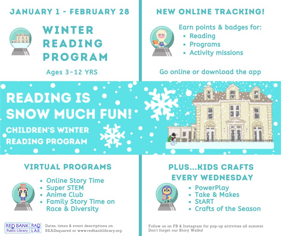 Red Bank Library (@redbankpl) on Twitter photo Red Bank Public Library is hosting a Winter Reading Program from Jan 1-Feb 28! Go to redbanklibrary@readsquared.com to sign up! <a href="/DreamBigRB/">Luigi Laugelli</a> <a href="/RedBankSup/">Dr. Jared Rumage</a> <a href="/RiverCenter/">Red Bank RiverCenter</a> <a href="/redbankpulse/">Red Bank Pulse</a> #redbanknj #rbpl Red Bank Public Library is hosting a Winter Reading Program from Jan 1-Feb 28! Go to redbanklibrary@readsquared.com to sign up! <a href="/DreamBigRB/">Luigi Laugelli</a> <a href="/RedBankSup/">Dr. Jared Rumage</a> <a href="/RiverCenter/">Red Bank RiverCenter</a> <a href="/redbankpulse/">Red Bank Pulse</a> #redbanknj #rbpl