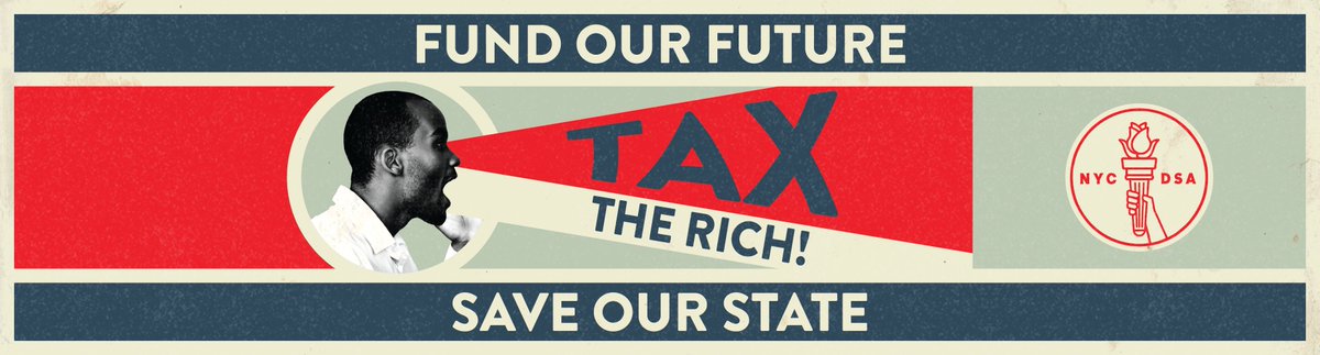 . @DSAdebtors, along with many partners outside DSA, is driving the  #TaxTheRich campaign to pass three new taxes on the wealthy and stand against budget cuts, to fund a future for all New Yorkers. Learn more about the campaign and join the work at  https://taxtherichnys.com&nbsp;