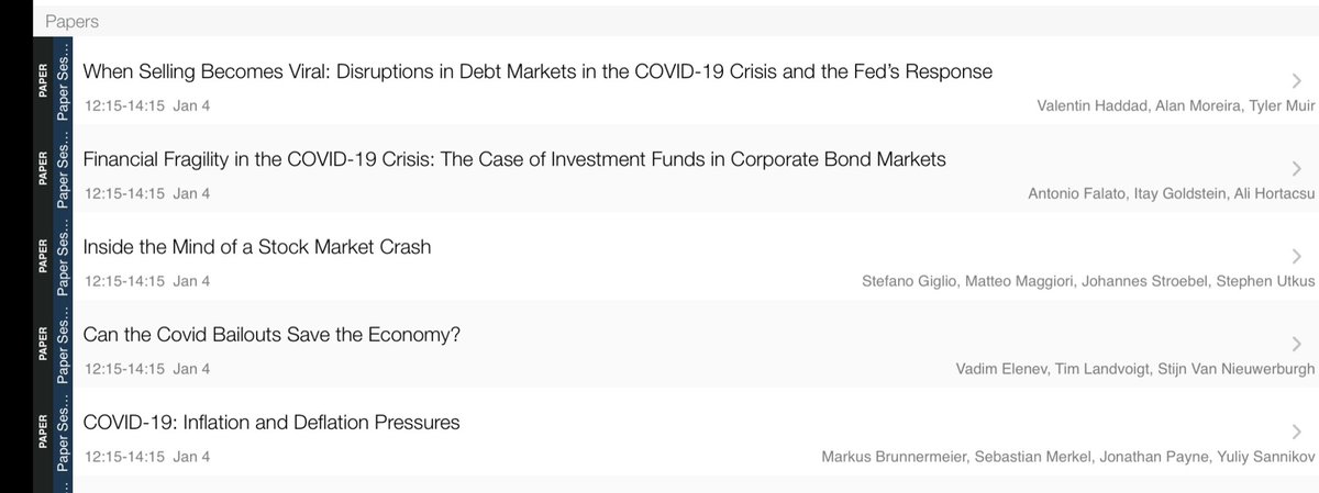 Next up at  @ASSAMeeting is Finance session on covid and markets with deep dives on correlations across bond markets impact of Fed programs on corporate bonds (including amplifying effects from bond funds), and avoiding defaults. Useful review of some of the market activity