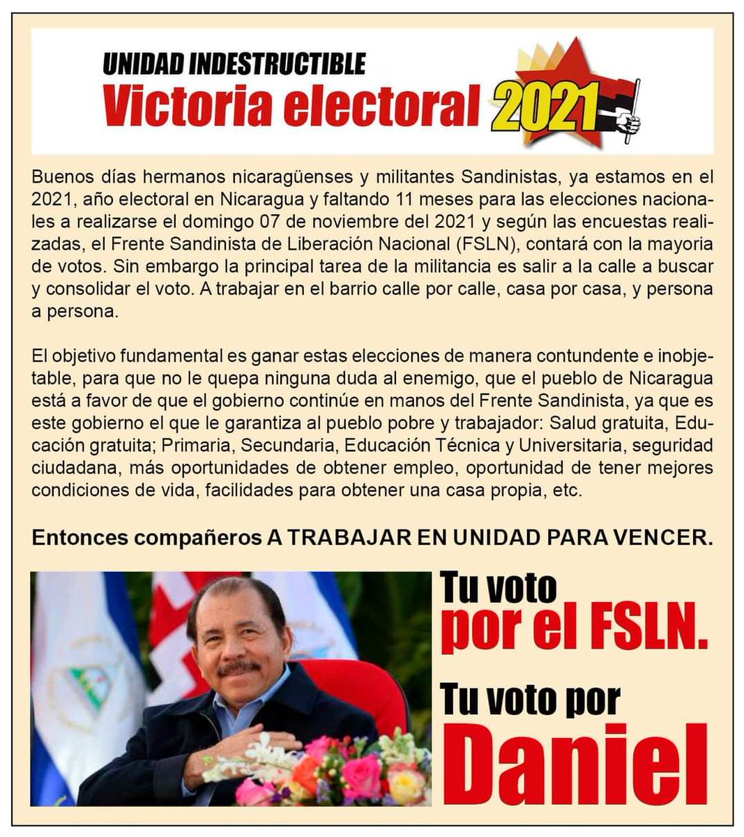 #SeguimosCambiandoNicaragua 
#DanielMiPresidente2021 
#NicaraguaLinda 
Triunfaremos por que es la causa del AMOR. 
<a href="/Estrell51707087/">EstrellaLara</a> 
<a href="/marenco_obando/">EkaMar #sandinista de corazon #PLOMO19 ❤🖤</a> 
<a href="/HijosdeSandino/">HijosdelPueblo</a> 
<a href="/gomita_core29/">@gomitacore mi</a> 
<a href="/OSMO190779/">OSCAR SAN JACINTO</a> 
@Magnum79_Nica 
<a href="/LornaCorts1/">Lorna Cortés</a> 
<a href="/alex13rps79/">jimitronic</a> 
<a href="/CairoHB1/">Cairo H B</a>