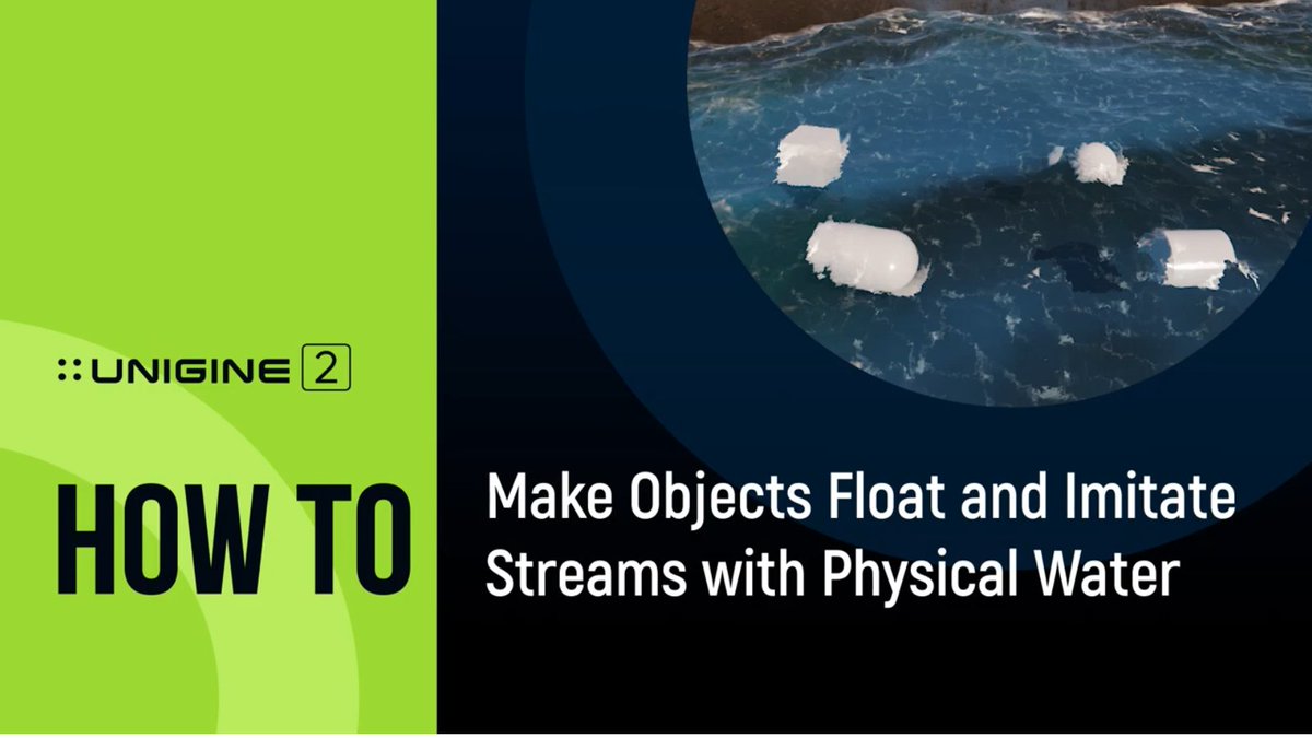 Unigine's tweet image. Physical Water is an area inside which water interaction effects are simulated. In today's “How To” video, we are showing the basic steps for making objects float and imitate streams with Physical Water: youtu.be/lpciII6icQk
#unigine #howto #uniginetutorial #tutorial