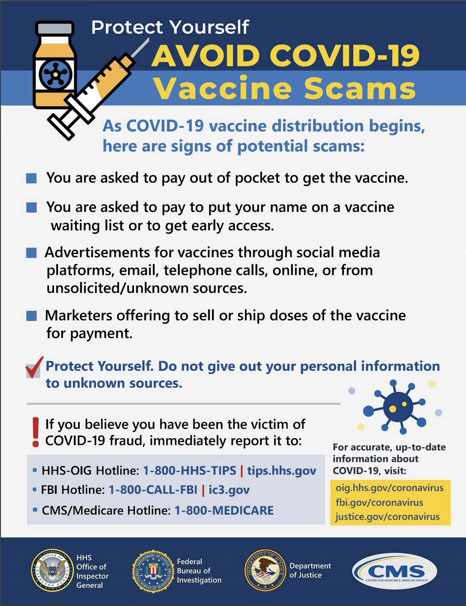 FBIHouston's tweet image. ⚠️ Is someone offering you early access to a #COVID19 vaccine in exchange for payment of a deposit or fee? It's a scam! Consult your local health department website for up-to-date information about authorized vaccine distribution channels. @hcphtx @HoustonHealth