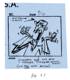 Storyboard panel of Principal Scudworth from the archived Clone High USA webpage. 
