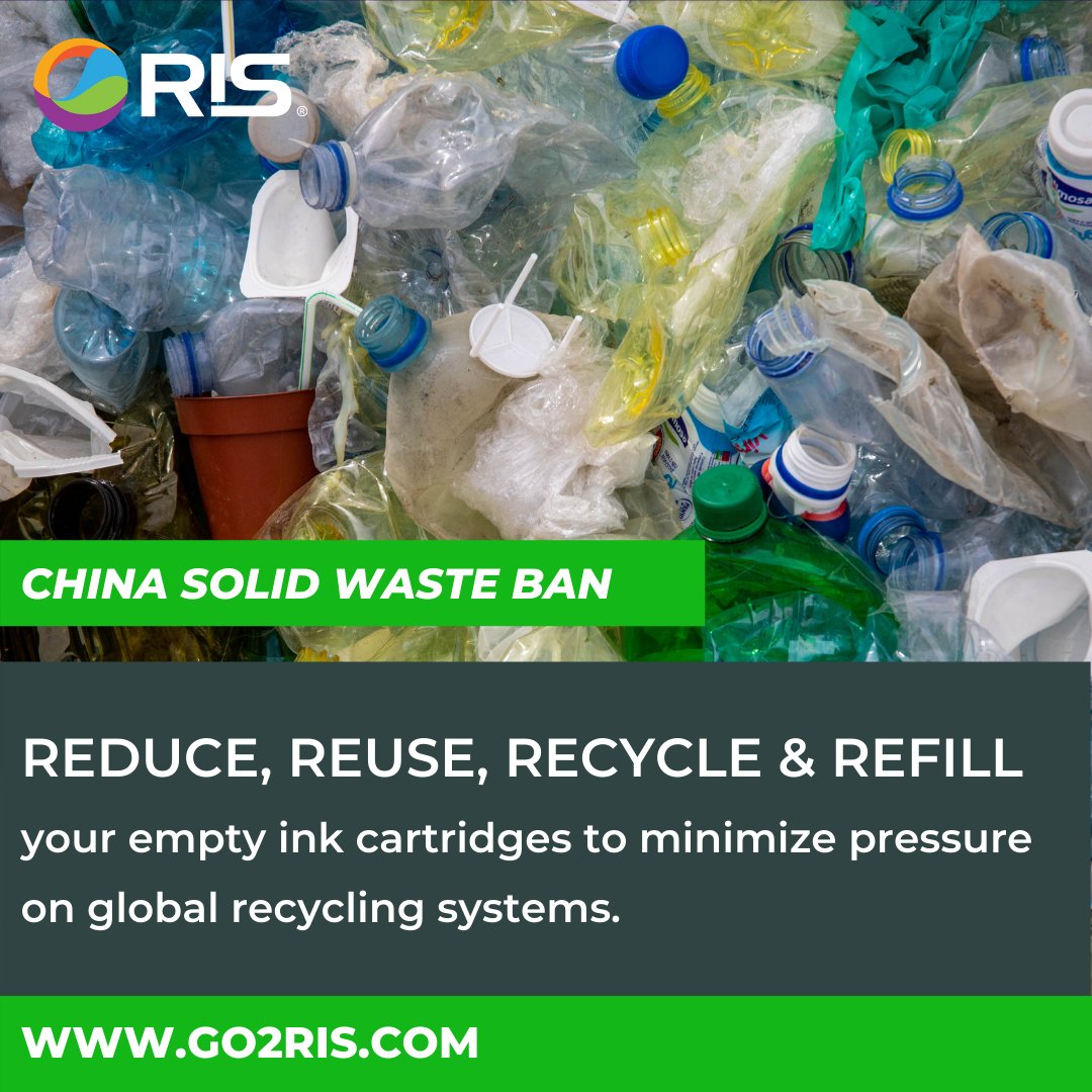 It's official, as of January 1, 2021, China has banned the import of all solid waste and is not accepting any more solid waste imports! Our ink cartridge refill system helps to minimize pressure on our waste management systems by reusing plastic cartridges! #reuse #recycle #RIS