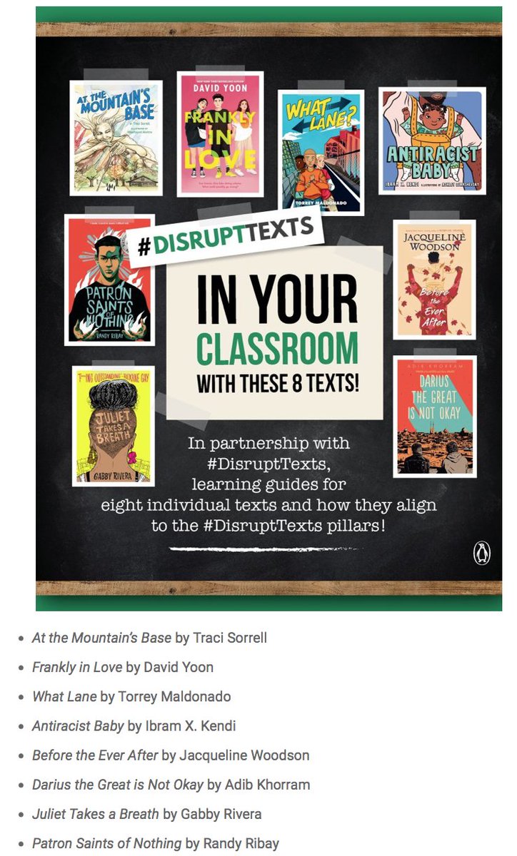 Of course students can read these books.  https://disrupttexts.org/2020/11/19/new-disrupttexts-guides/ I know it can be hard to find books that engage the hearts and minds of young people.But I do have a problem with the *reasons* offered for why classic texts are not valuable. 9/