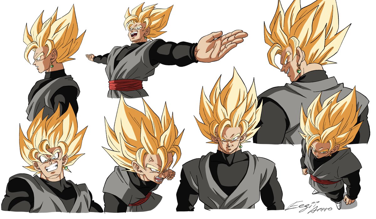 Super Saiyan 2 Goku Black expression sheet.