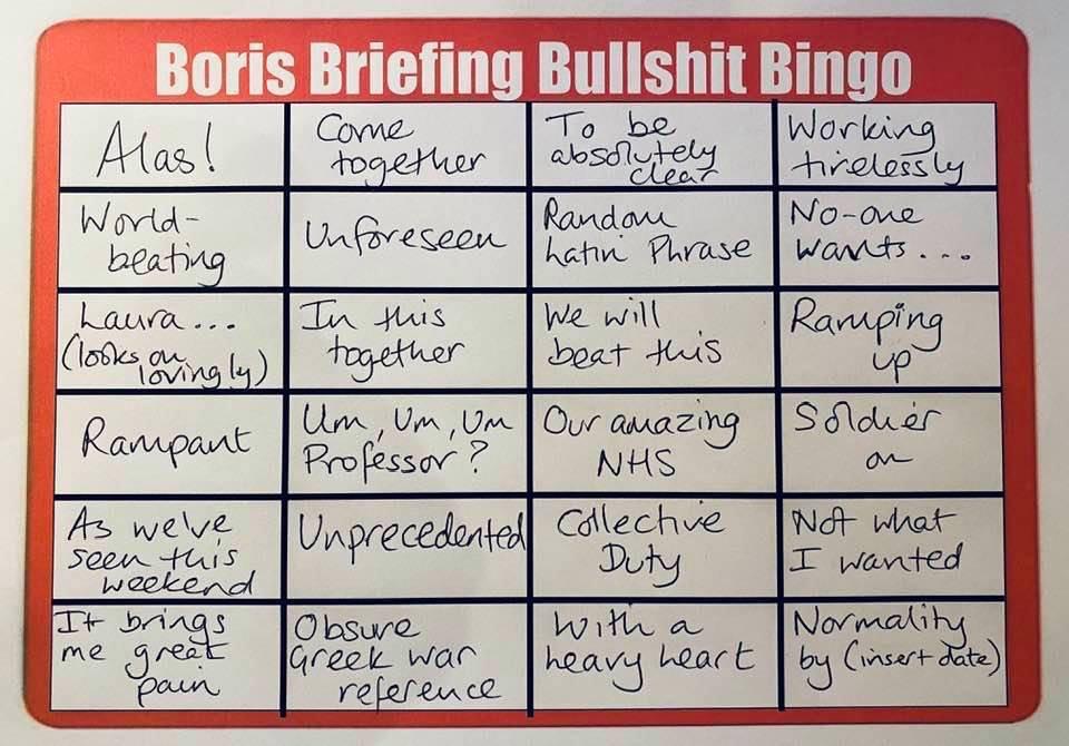 terrychristian's tweet photo. Liar Johnson bullshit bingo https://t.co/OiooE2KHpn