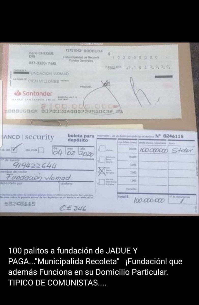 jorgeerrazuriz's tweet image. Bonito cheque de $100.000.000 ( cien millones de pesos ) la la Fundación Womad que controla el propio Alcalde Daniel Jadue .  Corrupción ? Cuenta con la aprobación del Concejo Municipal este aporte ?