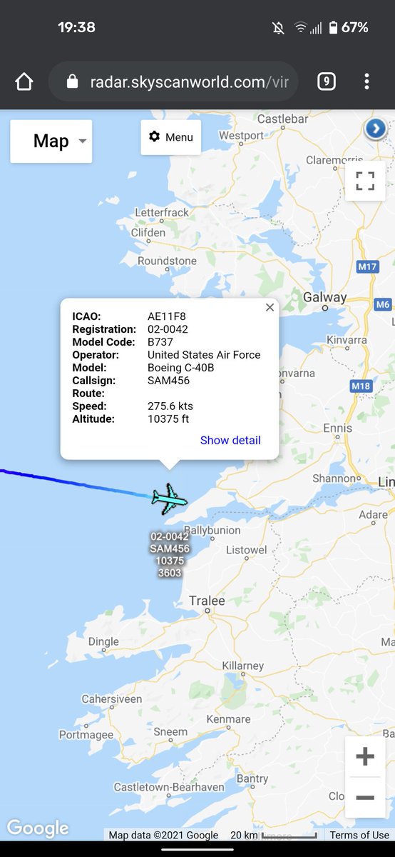 scan_sky's tweet photo. #USAF - Boeing C-40B - 02-0042 - #SAM456
Departed Joint Base Andrews (@Andrews_JBA) ๐บ๐ธ & Heading To @ShannonAirport ๐ฎ๐ช https://t.co/OK94AVnGNu