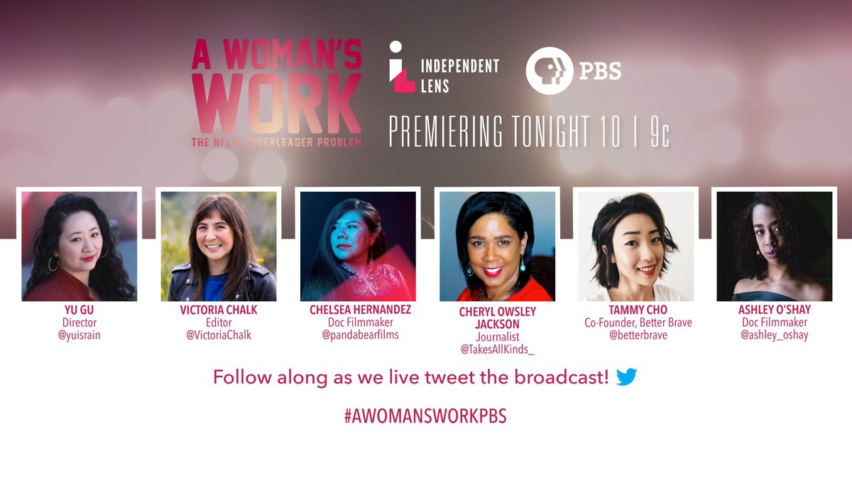 AWomansWorkDoc's tweet image. TONIGHT! #AWomansWorkPBS premieres on @IndependentLens 10/9c. Don&apos;t forget to tune-in, and join as dir. @yuisrain live tweets the broadcast w/@victoriachalk, @pandabearfilms, @TakesAllKinds_, @betterbrave, @firelightmedia &amp;amp; @ashley_oshay!