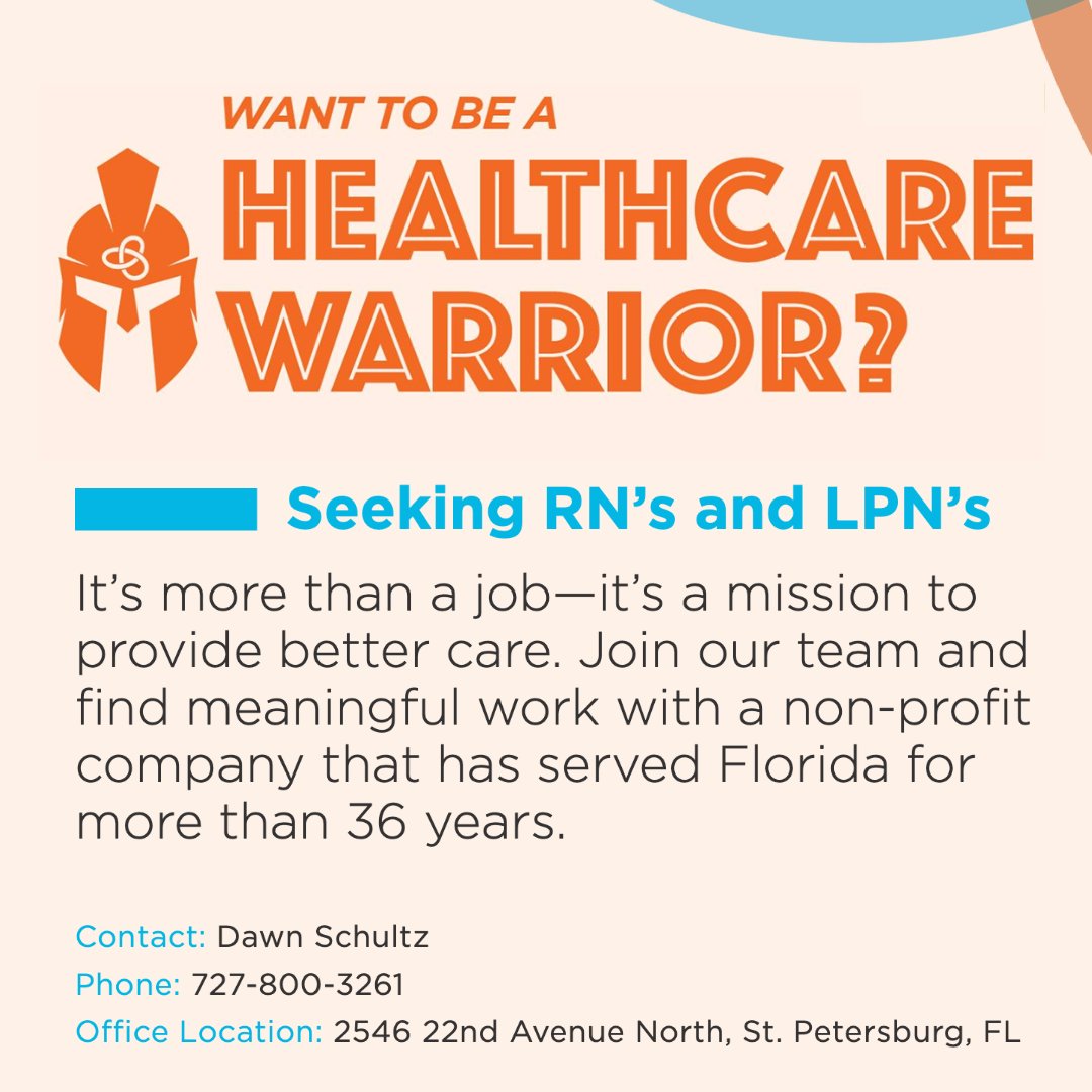 St. Pete! Covenant Care is expanding and we have immediate opportunities for RN's and LPN's. Please call us or stop by our office to schedule an interview time today! Review our job openings here: bit.ly/38IbZvr