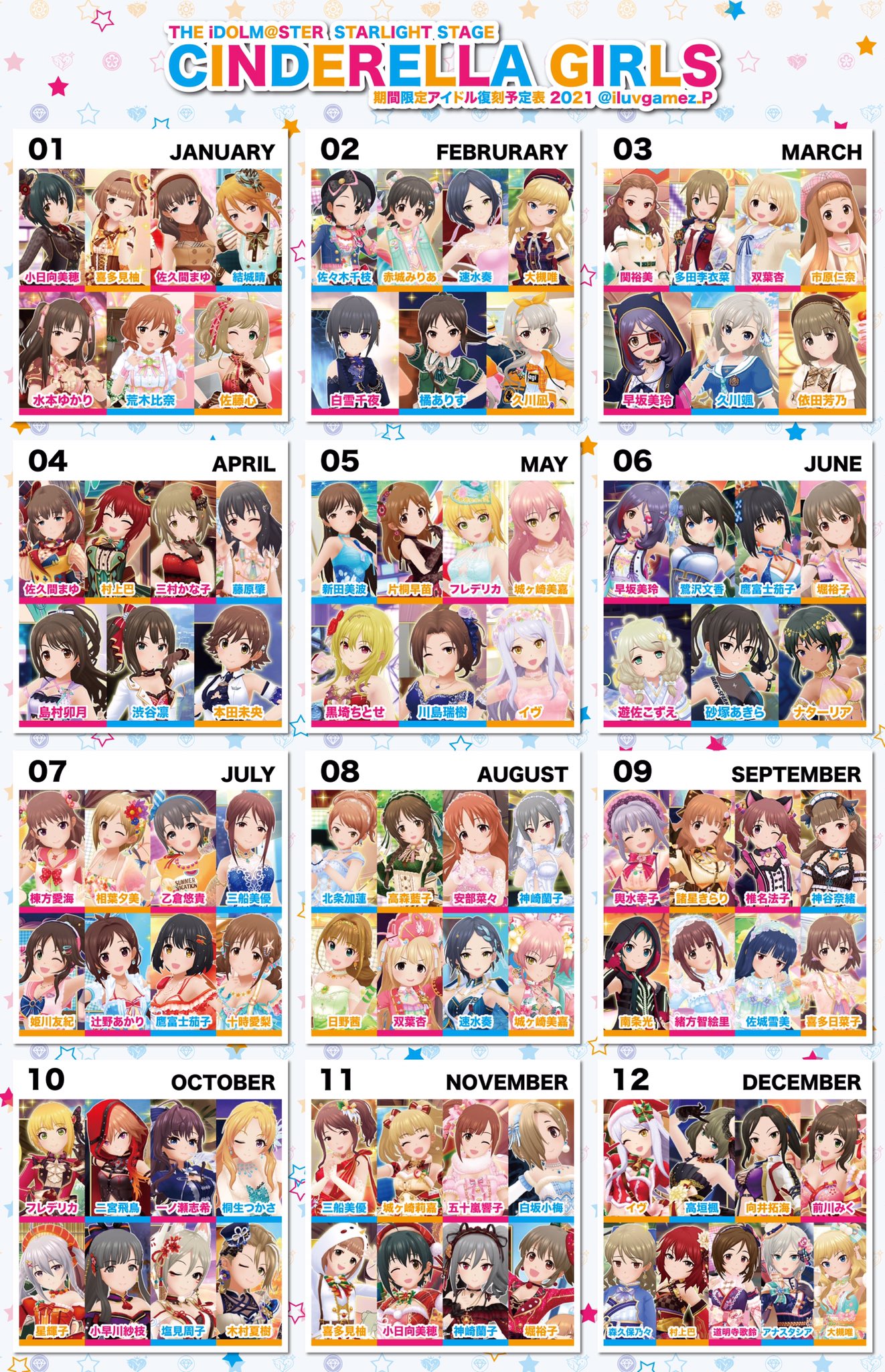 Iluvgamez デレステ Auf Twitter 期間限定アイドル復刻予定表 21年度版 修正版 一部アイドルの名前が間違ってました W デレステ T Co 1xw1bd0o9m Twitter