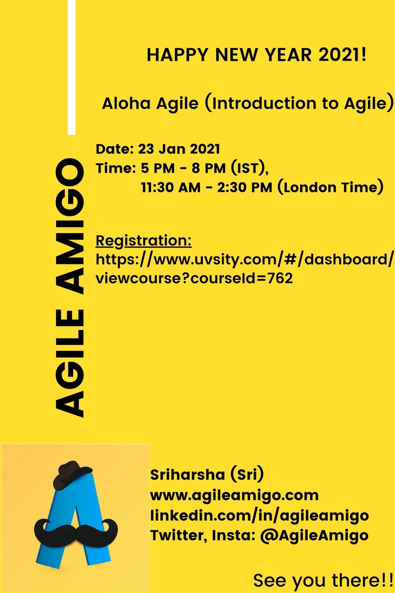 Registration Link: uvsity.com/#/dashboard/vi…

agileamigo.com
linkedin.com/in/agileamigo
Twitter, Insta: <a href="/AgileAmigo/">Sriharsha (Sri)</a>