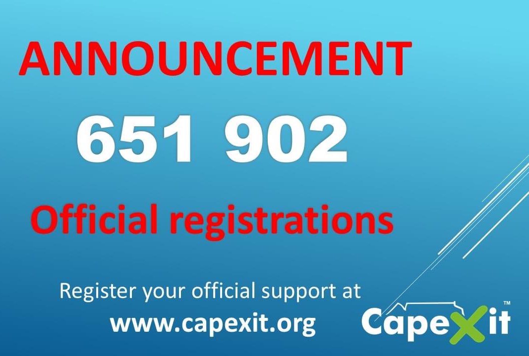 capexitofficial's tweet photo. Less than 150 000 more to go to reach the half way mark. Are we going to let this cANCerous government continue to rule us or are we going to stand up for independence? @capexitofficial #capexit #capexitofficial #capexitrsa #nomore #ourowncountry #mecga #registeryoursupport #doit https://t.co/28FfiI2FXJ