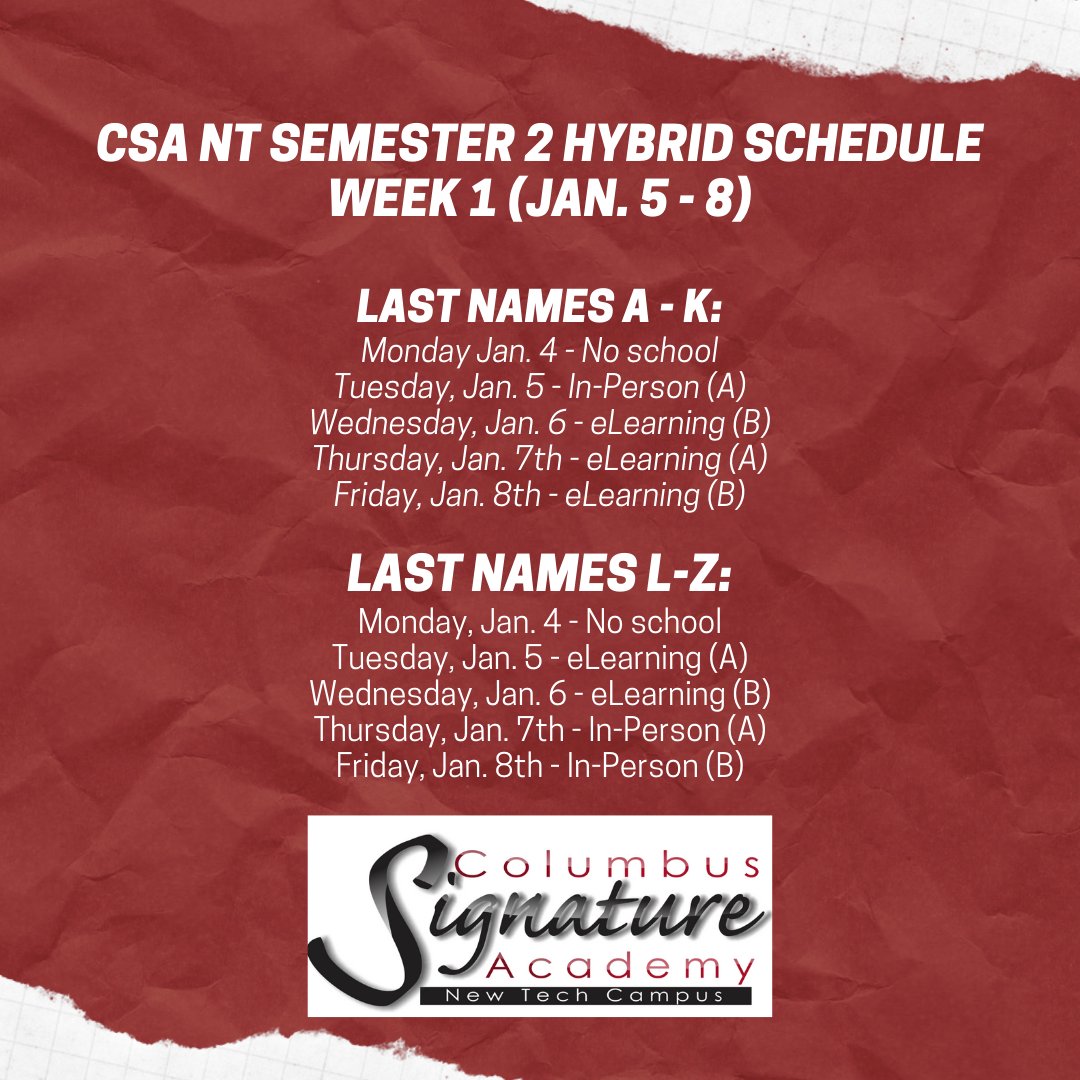 CSANewTechHS's tweet image. Check out the Hybrid Schedule for the 1st week back at CSA!