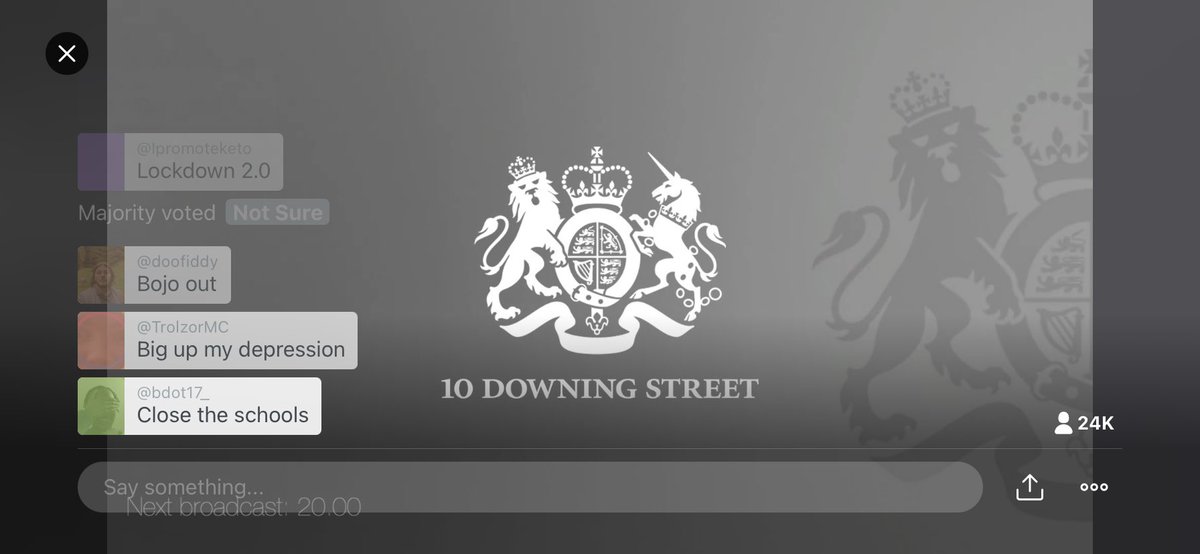 thisjamesc's tweet image. 10 Downing St leaving comments switched on on the official Boris Johnson announcement waiting room is so 2020.