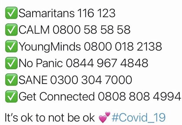 Tonight’s #lockdown announcement will no doubt have an huge impact on many people’s mental health.

If you need to talk to someone, there is support available 👇