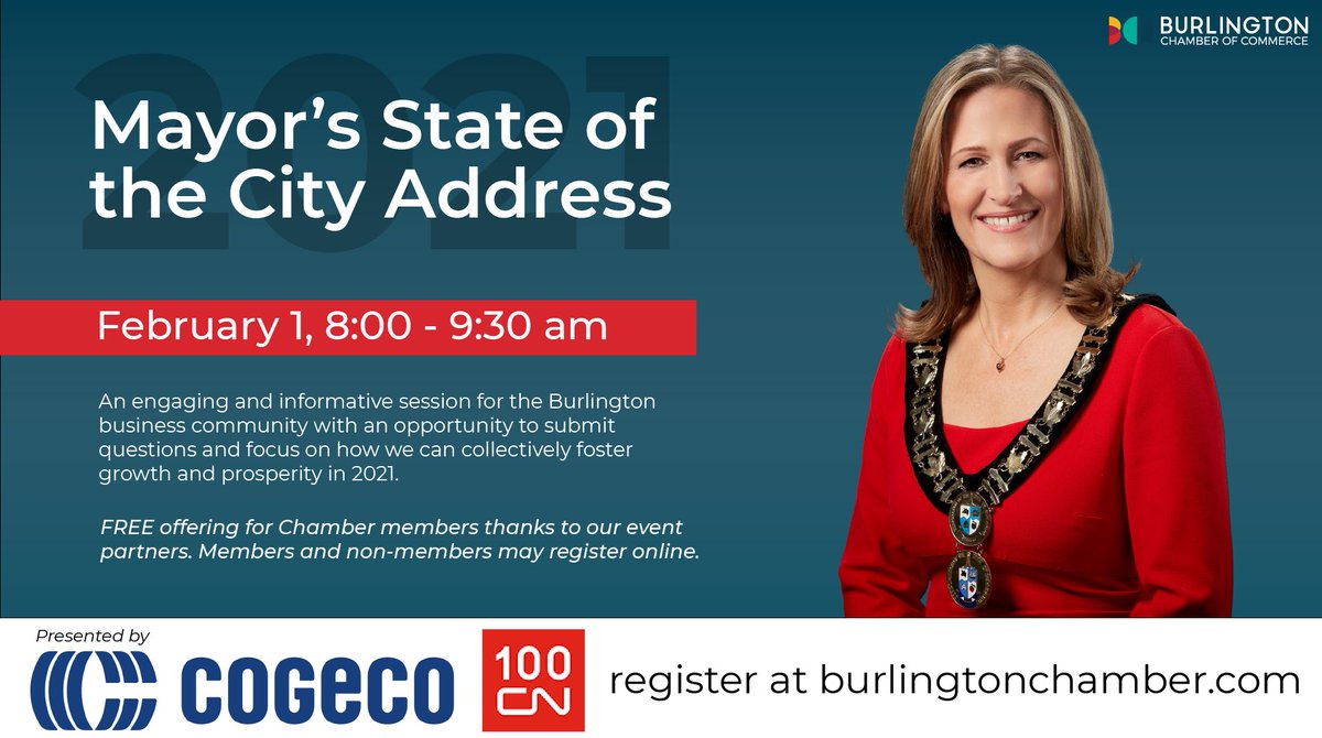 MariannMeedWard's tweet photo. This year the @burlingtoncofc is hosting the #2021MSOTC virtually. Join us on February 1st to learn what your #BurlON Council and I hope to accomplish over the coming year.
Register online at https://t.co/duOMnnpdxm
#2021MSOTC #BCofC #BurlBiz #TeamBurlington https://t.co/sk7YvM9cns