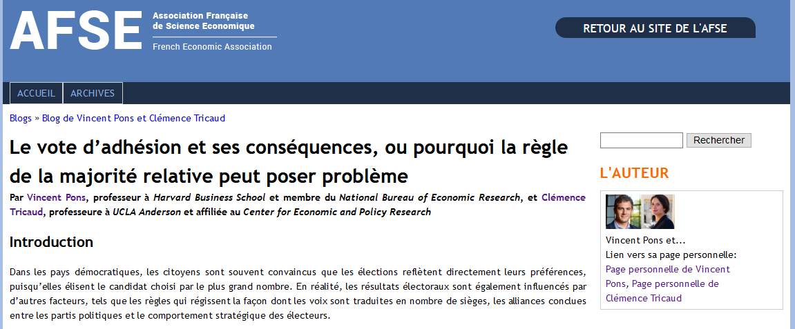 AfseContact's tweet photo. Dernier billet sur le blog de l'#AFSE : "Le vote d’adhésion et ses conséquences, ou pourquoi la règle de la majorité relative peut poser problème", par @VinPons et @ClemenceTricaud, prix #Malinvaud 2020 : https://t.co/aBSKzhCXli https://t.co/ZwJVmkk0Yz