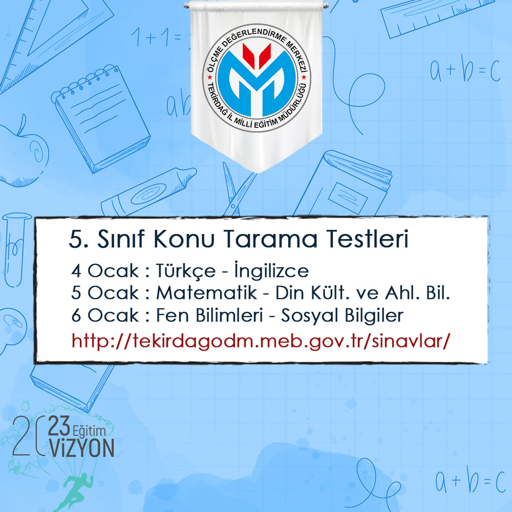 tekirdag olcme degerlendirme merkezi on twitter 5 sinif konu tarama testleri bugun basladi sende tekirdag odm sayfasindaki menude yer alan sinav islemleri cevrimici konu tarama testleri sekmesinden ya da https t co 4qeygjpiwf adresinden