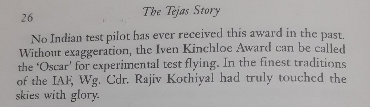 The historic work that WC Kothi did on the LCA Tejas program, earned him the prestigious Ivan Kinchloe Award meant for the TPs.AM Rajkumar's words have let out the anguish about the unfair treatment that the TPs have typically got in India. We are good at worshipping17/n