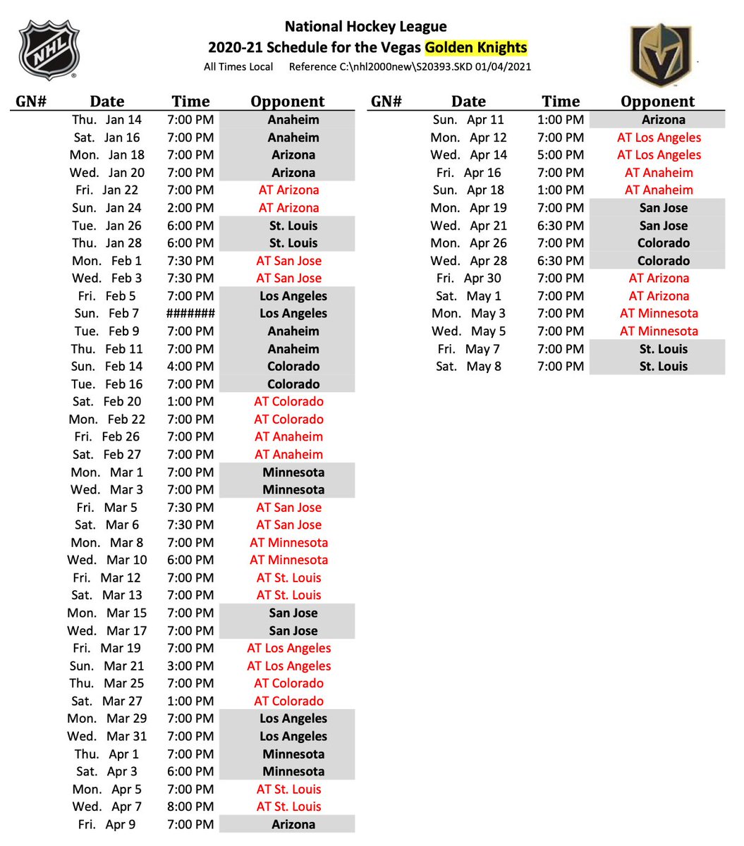 Golden Knights Schedule / 2021 Nhl Playoffs Wild Vs Golden Knights