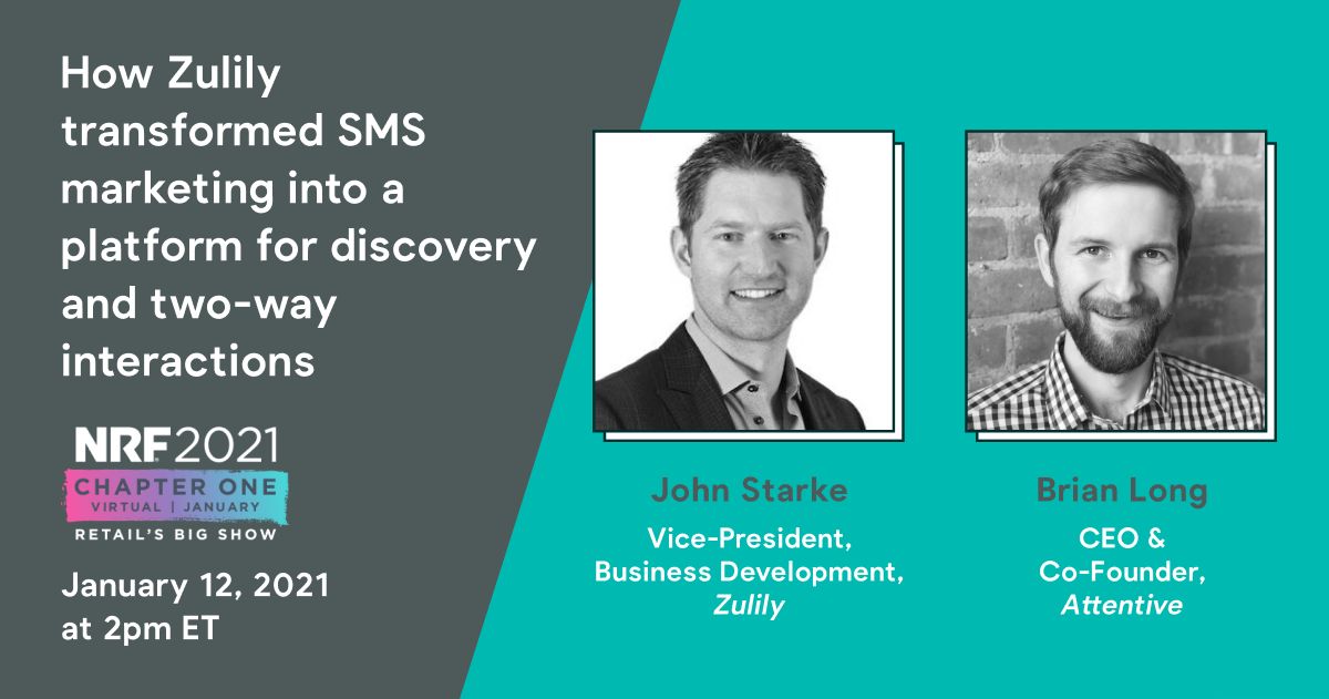 attentiveHQ's tweet photo. Claim your complimentary Retail Expo pass and join us for our @NRFnews Big Idea session with @zulily on January 12 at 2pm ET. Register now: https://t.co/2CALyqmL1L https://t.co/8xQ9M505ta