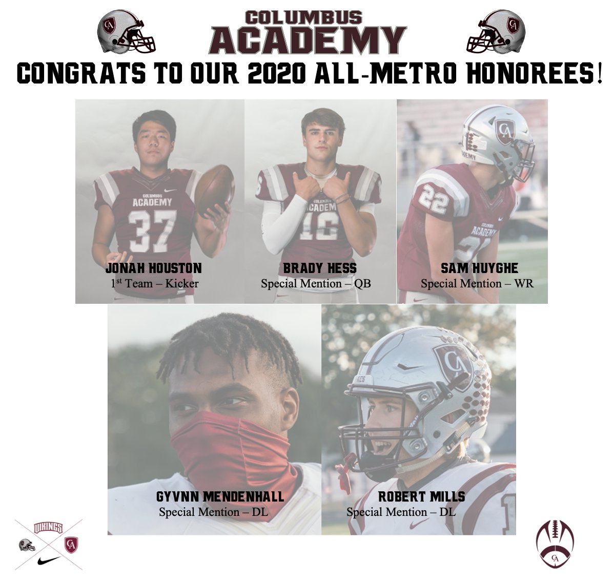 CACoachMiller's tweet photo. Special congratulations to our 2020 Dispatch All-Metro players! #CAFBfamily @CA__Football @JonahHouston12 @b_hess_9 @HuygheSam22 @GyvnnM @robertmills27 https://t.co/G7qXl2uRjj
