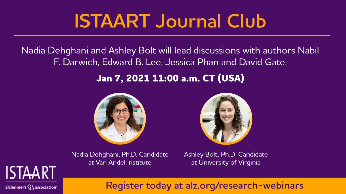 Nadia Dehghani (@drndehghani) on Twitter photo First <a href="/alzassociation/">Alzheimer's Association</a> <a href="/ISTAART/">ISTAART</a> Journal Club of 2021 this Thursday Jan 7th! Join <a href="/BolteAshley/">Ashley Bolte</a> and I to discuss recent papers published in @nature and <a href="/ScienceMagazine/">Science Magazine</a> and meet the authors! Register here: alz.org/research-webin… First <a href="/alzassociation/">Alzheimer's Association</a> <a href="/ISTAART/">ISTAART</a> Journal Club of 2021 this Thursday Jan 7th! Join <a href="/BolteAshley/">Ashley Bolte</a> and I to discuss recent papers published in @nature and <a href="/ScienceMagazine/">Science Magazine</a> and meet the authors! Register here: alz.org/research-webin…