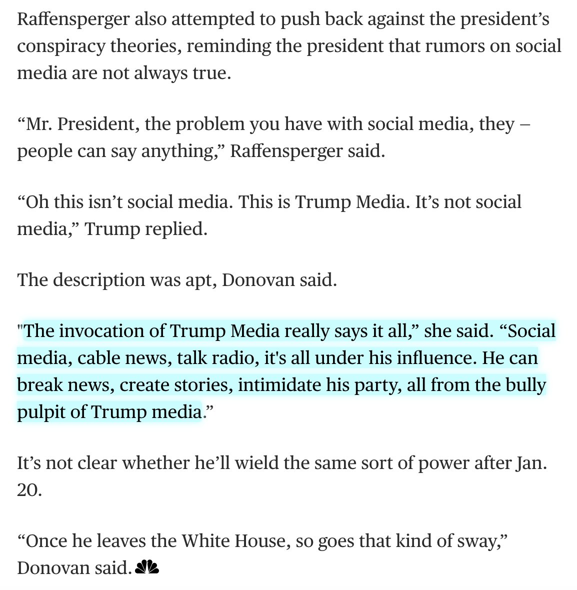 Hearing Trump say the conspiracy theories weren't bred from social media, but from "Trump media," keeps ringing in my brain. He's so right. I don't dare guess what happens to this misinformation machine when Trump leaves office.