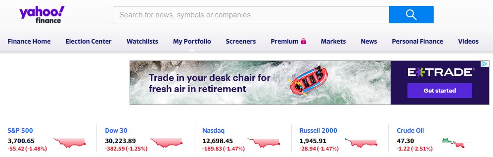  @YahooFinance does a great job too. BANs across a wide range of values, with % change and sparkline trend (with shaded area).