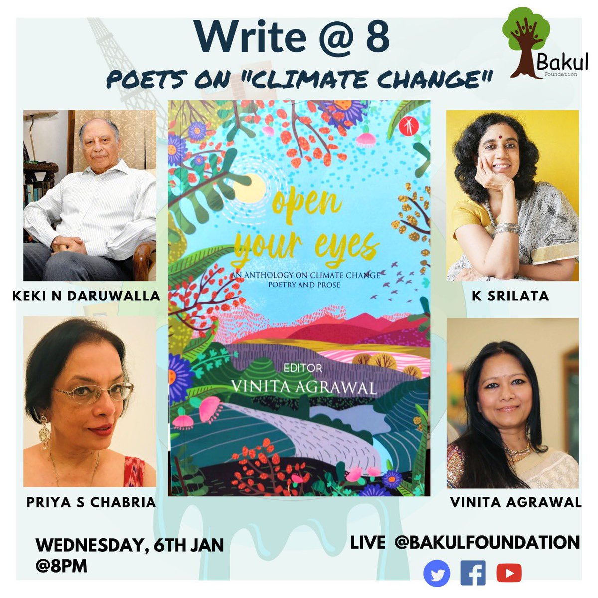 Looking forward to reading poems on Climate consciousness along with these stellar poets. Also excited about announcing the winner of the young poets poetry competition! Thank you #bakulfoundation for hosting us. #poetryreading #climatechange #openyoureyes #prokashona