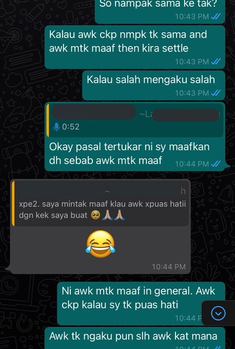 And thats it. I malas dah Most of the voice notes semua cakap first time dapat customer bising sampai berhari hari, customer lain okay je.And dia ada cakap I bising macam beli kek harga beratus???? Masalahnya bukan pasal duit tapi pasal dia ni kuajaqqqq. Bodo eh? Shiannnn