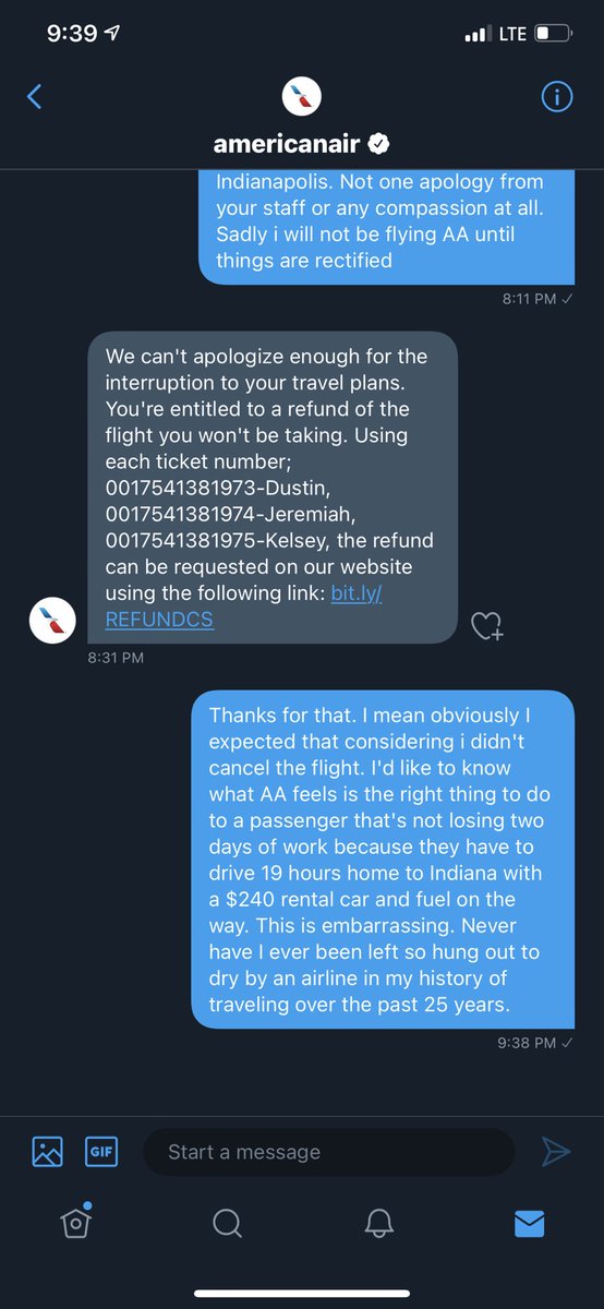 OfficialDustin's tweet image. Yo. Make some Noise for the stellar customer service from @AmericanAir letting me know I'm "entitled" to a refund after they cancelled my flight home with no option for a replacement flight for 4 days.