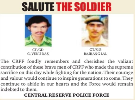  #ObituaryOfTheDayMartyrs of CRPF - 05 Jan