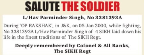  #ObituaryOfTheDayL/Hav Parminder Singh, 4 Sikh.Fell in the accursed Valley this day, 21 years ago #LestWeForget