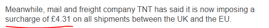 12/ The numerate among you will have worked out that £7bn/0.2-0.25bn declations implies a cost of £28-£35/declaration. But TNT's temporary surcharge - before the efficiencies discussed by Veitch fully apply - is only £4.31