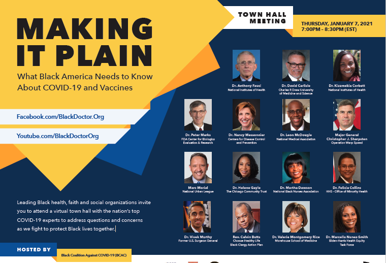 CoveredCA's tweet photo. Leading health, faith and social organizations invite
you to attend a virtual town hall with @blackdoctor and the nationโs top COVID-19 experts, including Dr. Anthony Fauci, to address questions and concerns as we fight to protect Black lives together: https://t.co/CnfGXzSEdz https://t.co/iBELO3NRMQ